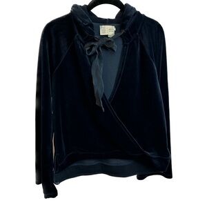 Anthropologie Saturday Sunday Sweater Hoodie Velvet Wrapped Plunge V-Neck Tie